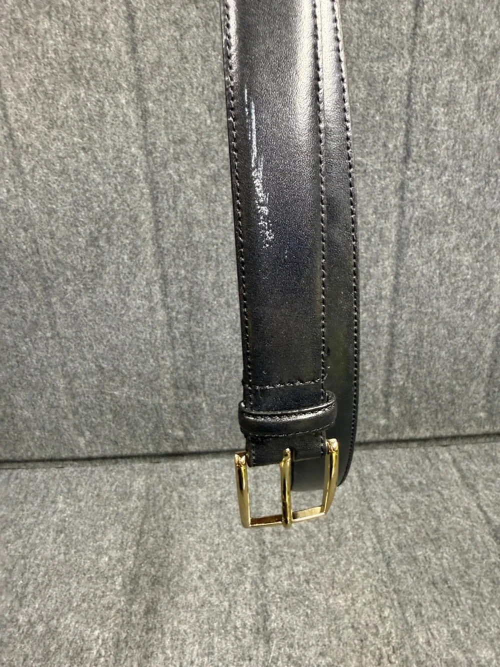 Jos. A. Bank Black Leather Belt with Gold Buckle and Orange Interior